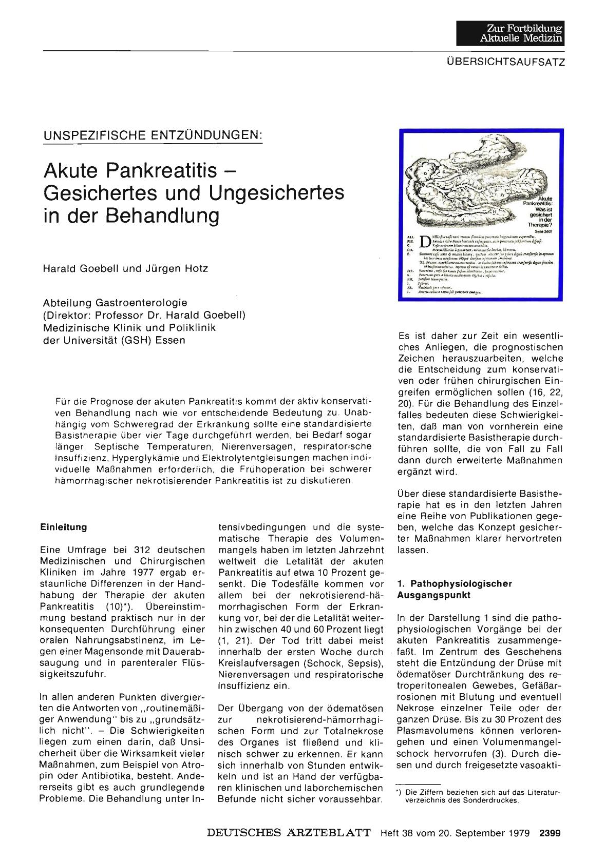 Vorschauseite 1: UNSPEZIFISCHE ENTZÜNDUNGEN: Akute Pankreatitis — Gesichertes und Ungesichertes in der Behandlung