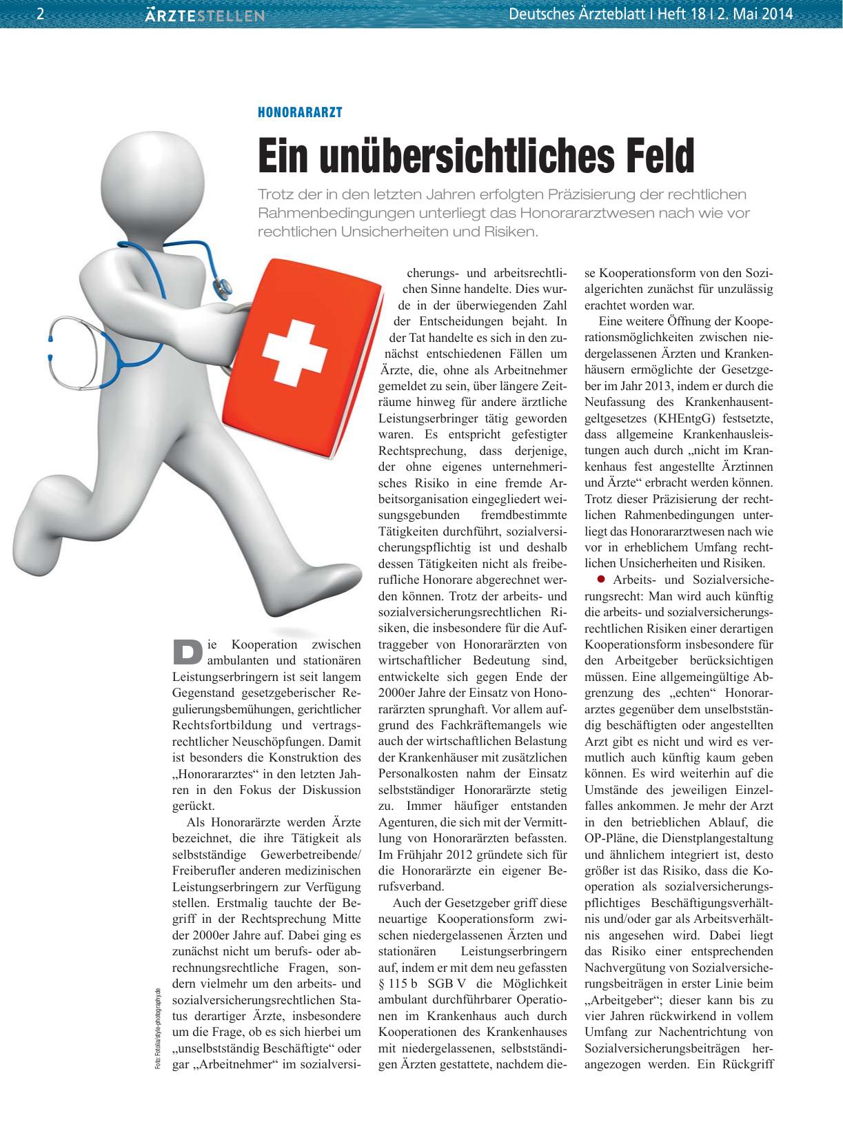 Vorschauseite 1: Honorararzt: Ein unübersichtliches Feld