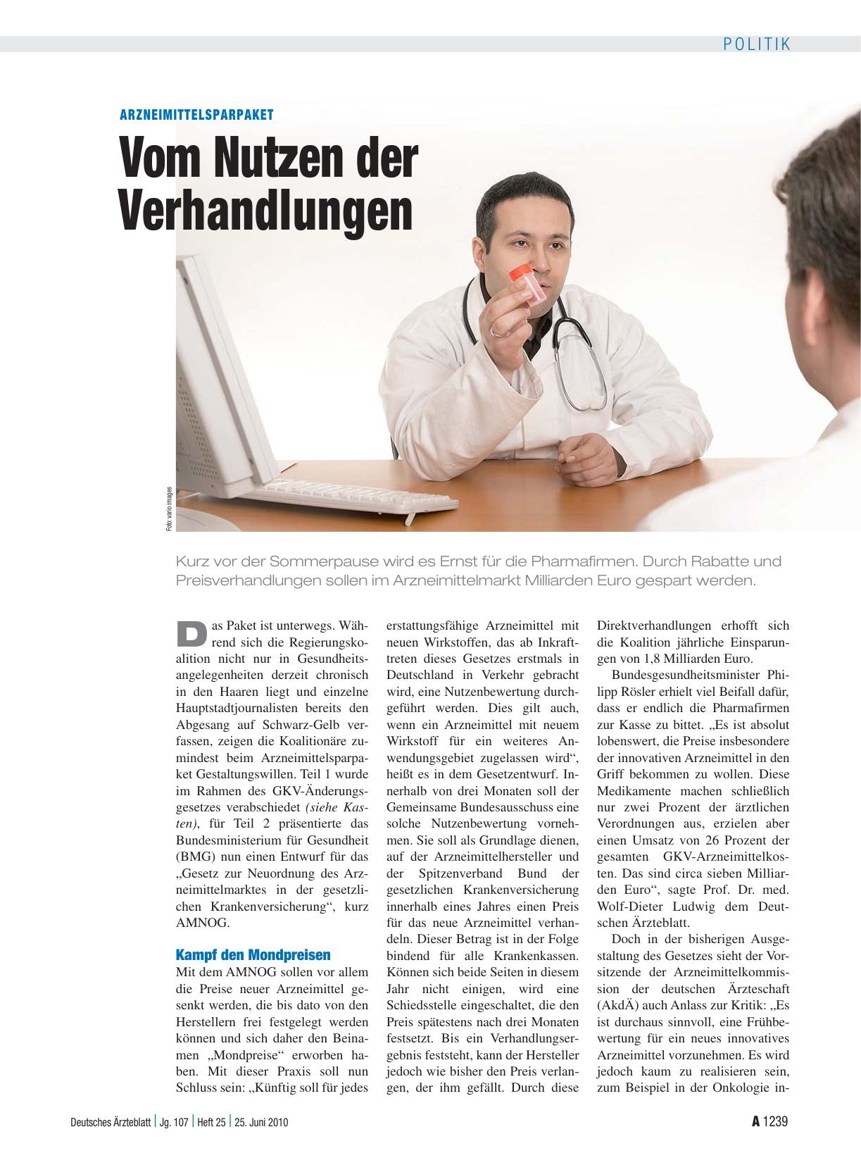 Vorschauseite 1: Arzneimittelsparpaket: Vom Nutzen der Verhandlungen