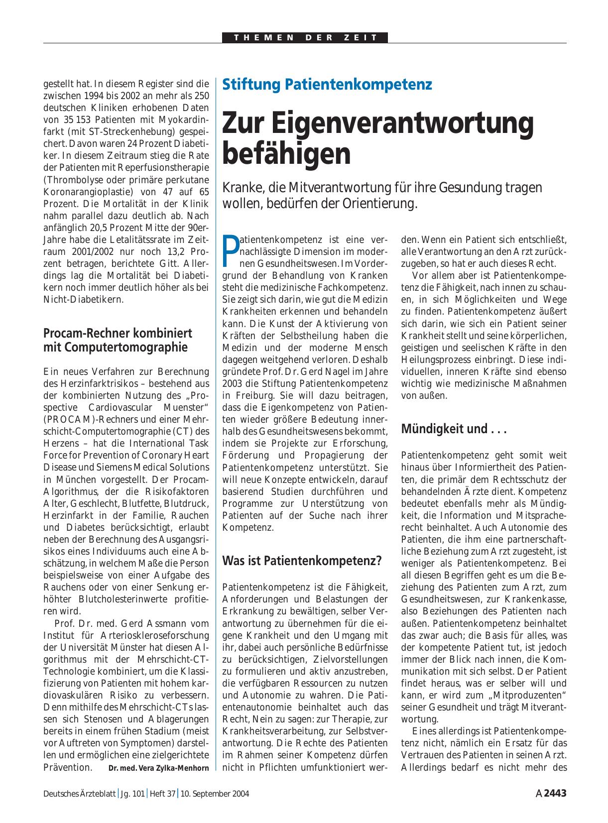 Vorschauseite 1: Stiftung Patientenkompetenz: Zur Eigenverantwortung befähigen