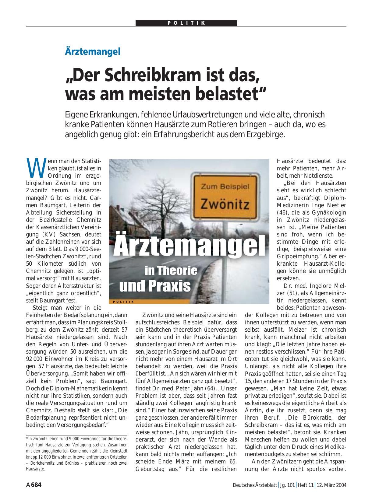 Vorschauseite 1: Ärztemangel: „Der Schreibkram ist das, was am meisten belastet“