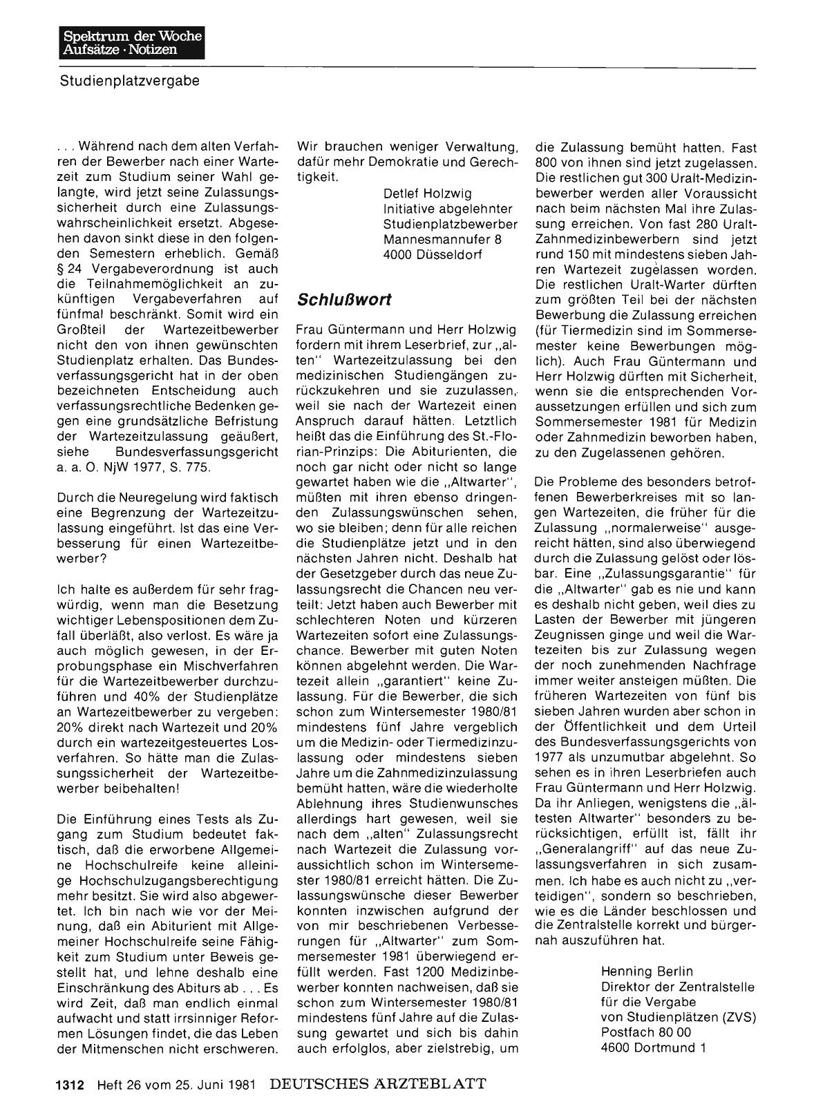 Vorschauseite 1: Studienplatzvergabe - die neuen Bestimmungen: Schlußwort