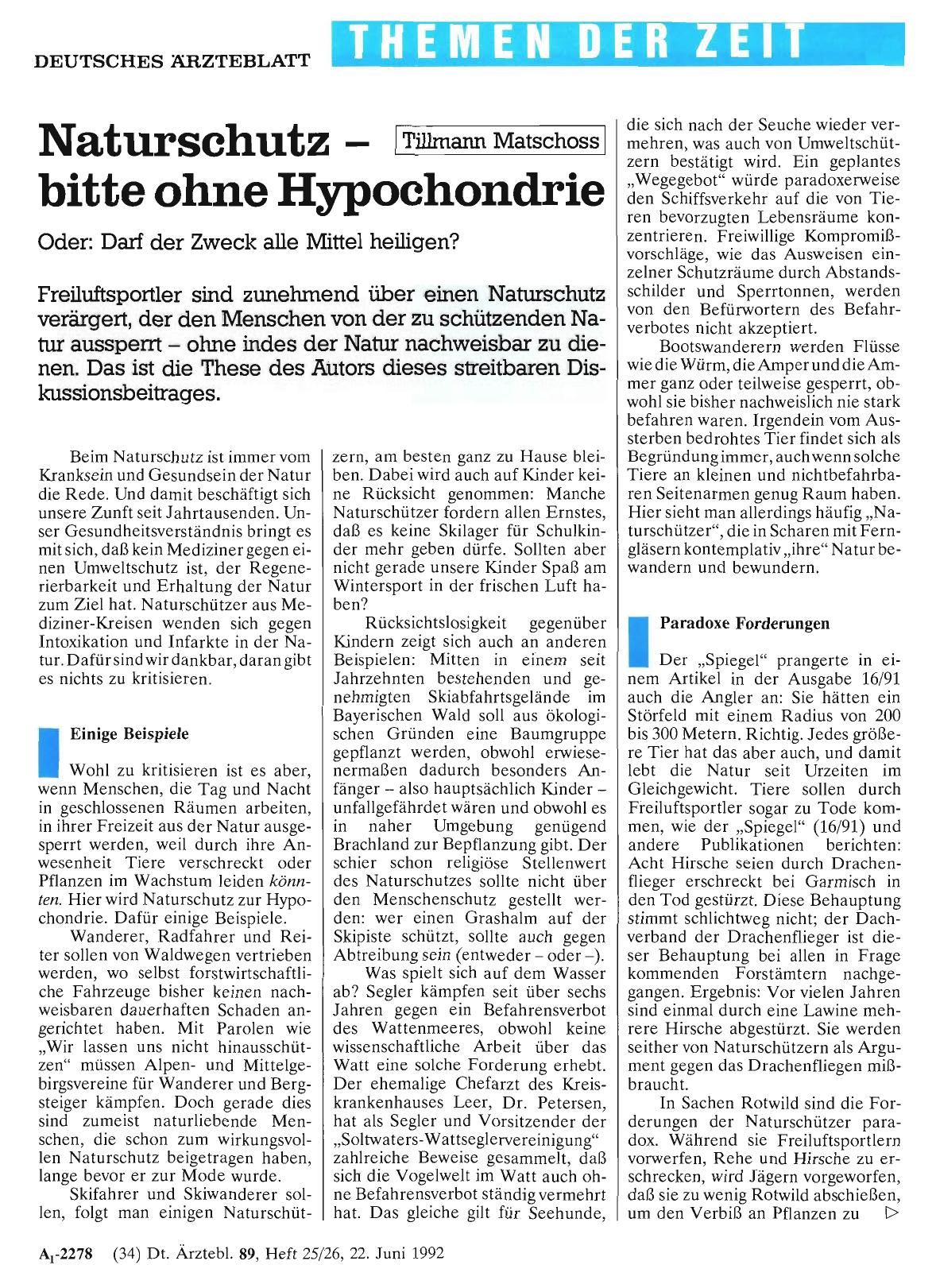 Vorschauseite 1: Naturschutz – bitte ohne Hypochondrie