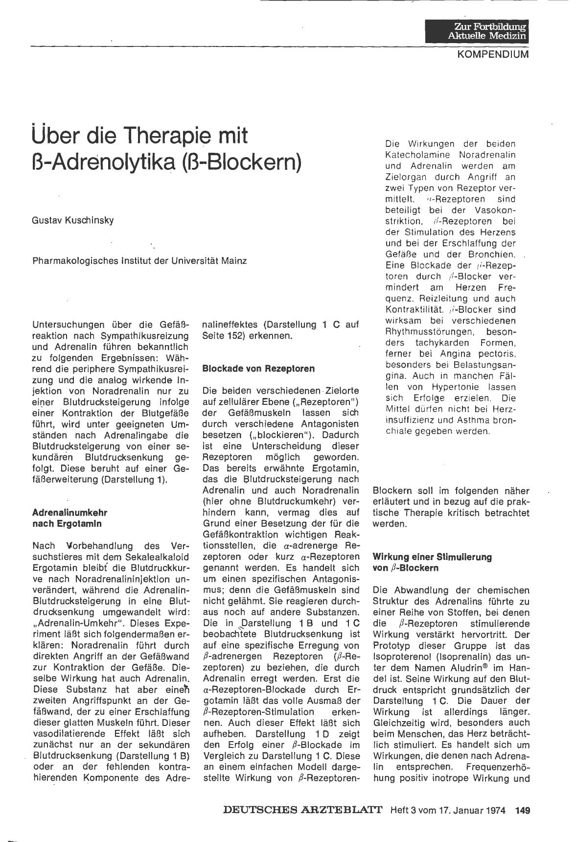 Vorschauseite 1: Über die Therapie mit ß-Adrenolytika (ß-Blockern)