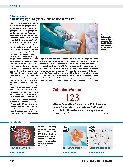 Vorschauseite 1: Robert Koch-Institut: Virusübertragung durch geimpfte Personen unwahrscheinlich