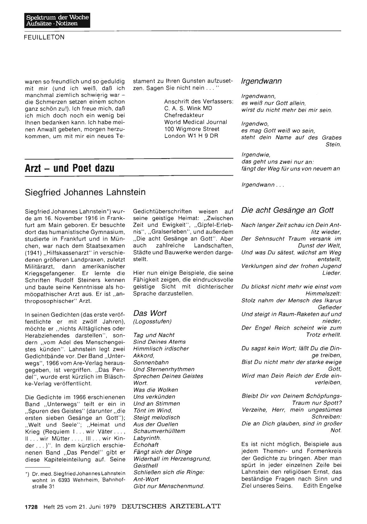 Vorschauseite 1: Siegfried Johannes Lahnstein