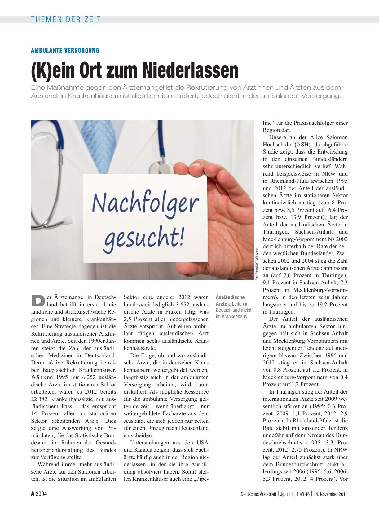 Vorschauseite 1: Ambulante Versorgung: (K)ein Ort zum Niederlassen