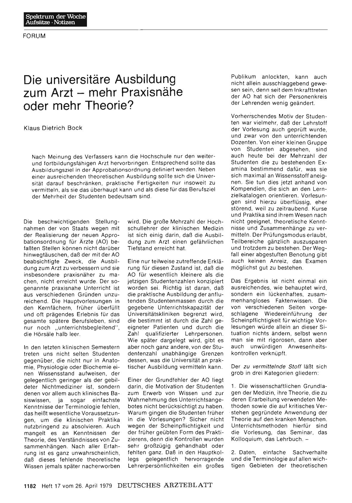 Vorschauseite 1: Die universitäre Ausbildung zum Arzt — mehr Praxisnähe oder mehr Theorie?