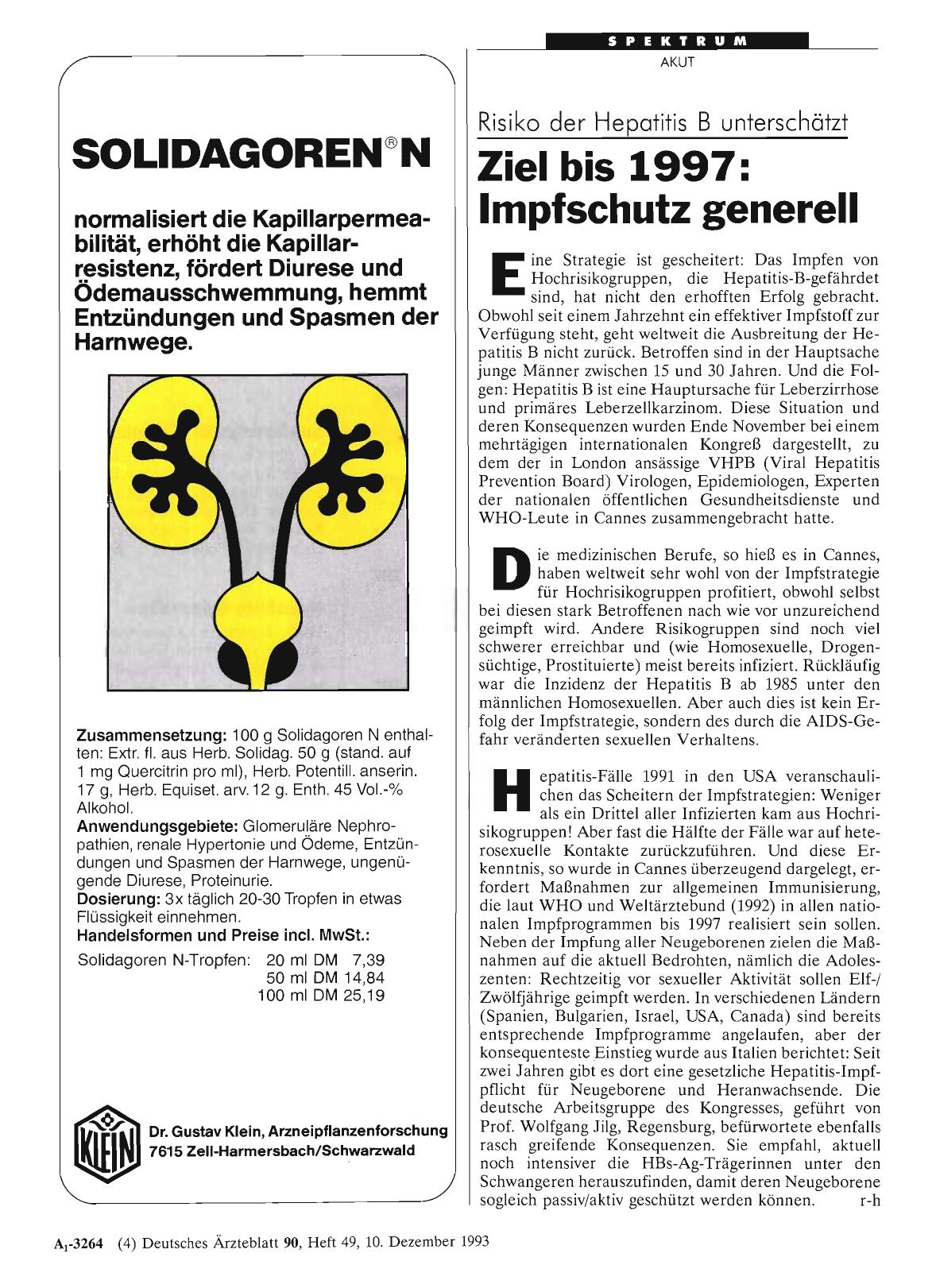 Vorschauseite 1: Risiko der Hepatitis B unterschätzt: Ziel bis 1997: Impfschutz generell