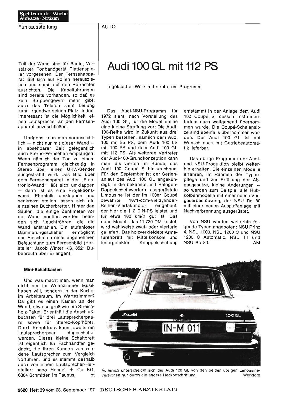 Vorschauseite 1: Audi 100 GL mit 112 PS
