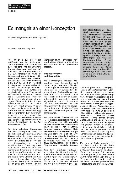 Vorschauseite 1: Es mangelt an einer Konzeption: Grundsatzfragen der Gesundheitspolitik