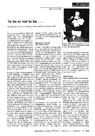Vorschauseite 1: To be or not to be. .. Weltärztebund: Neue Satzung, Wiedereintritt der Amerikaner