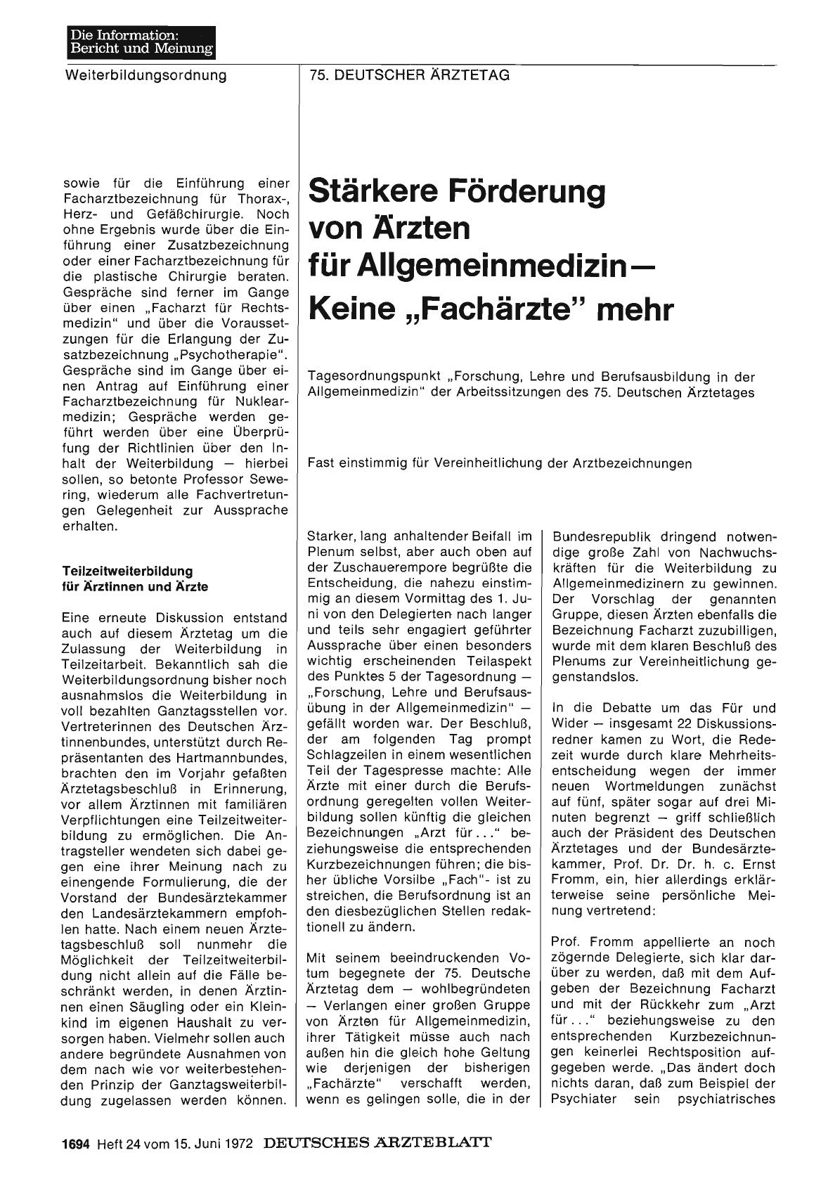 Vorschauseite 1: Stärkere Förderung von Ärzten für Allgemeinmedizin — Keine „Fachärzte" mehr