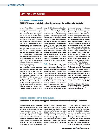 Vorschauseite 1: Kinder mit genetischer Disposition für Diabetes: Antibiotika in der Kindheit triggern nicht die Manifestation eines Typ-1-Diabetes