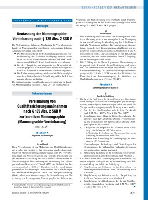 Vorschauseite 1: Neufassung der Mammographie-Vereinbarung nach § 135 Abs. 2 SGB V – Vereinbarung von Qualitätssicherungsmaßnahmen nach § 135 Abs. 2 SGB V zur kurativen Mammographie (Mammographie-V…