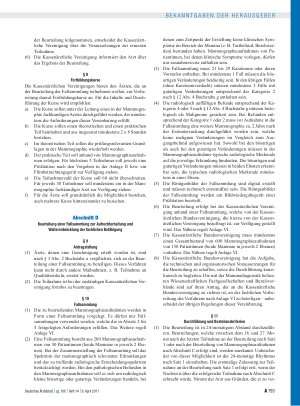 Vorschauseite 3: Neufassung der Mammographie-Vereinbarung nach § 135 Abs. 2 SGB V – Vereinbarung von Qualitätssicherungsmaßnahmen nach § 135 Abs. 2 SGB V zur kurativen Mammographie (Mammographie-V…