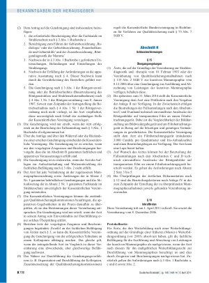 Vorschauseite 6: Neufassung der Mammographie-Vereinbarung nach § 135 Abs. 2 SGB V – Vereinbarung von Qualitätssicherungsmaßnahmen nach § 135 Abs. 2 SGB V zur kurativen Mammographie (Mammographie-V…