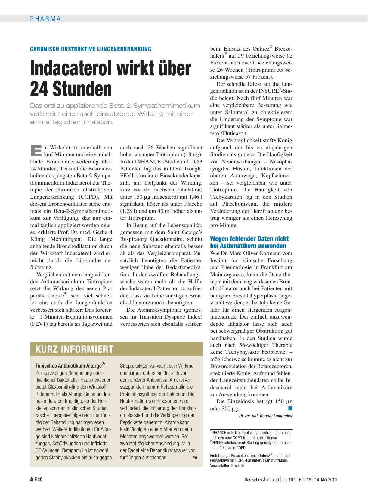 Vorschauseite 1: Chronisch obstruktive Lungenerkrankung: Indacaterol wirkt über 24 Stunden