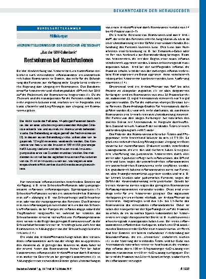 Vorschauseite 1: Arzneimittelkommission der Deutschen Ärzteschaft: „Aus der UAW-Datenbank“ – Restvolumen bei Kurzinfusionen Literatur