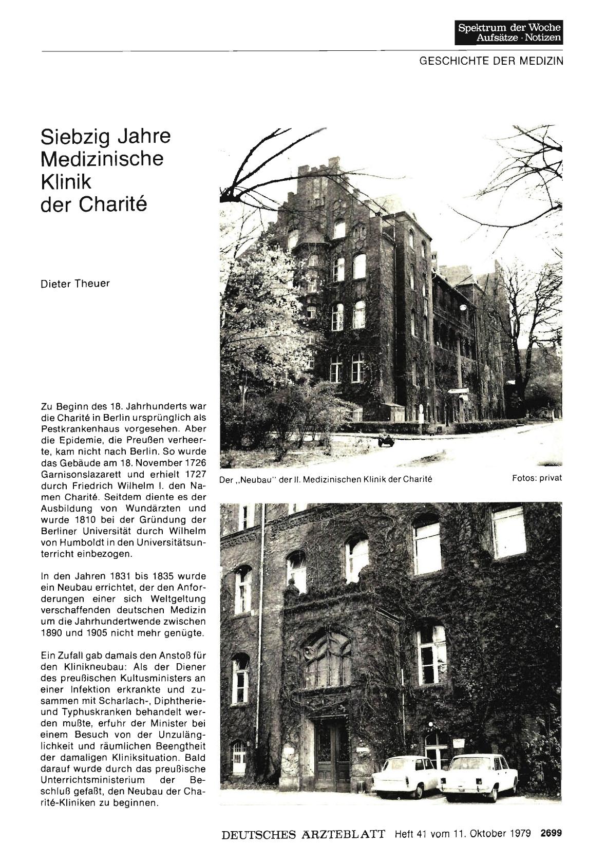 Vorschauseite 1: Siebzig Jahre Medizinische Klinik der Charit6
