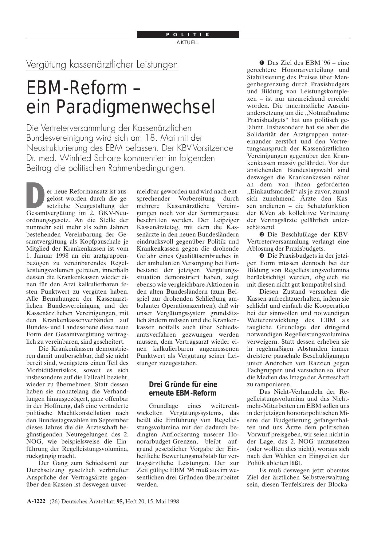 Vorschauseite 1: Vergütung kassenärztlicher Leistungen: EBM-Reform - ein Paradigmenwechsel