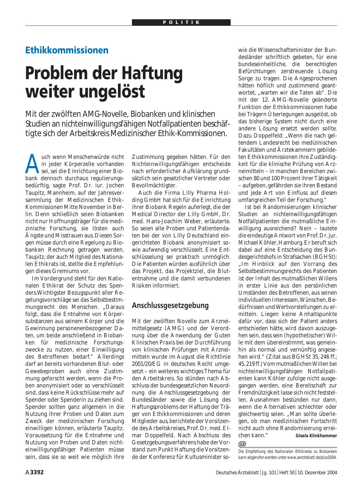 Vorschauseite 1: Ethikkommissionen: Problem der Haftung weiter ungelöst