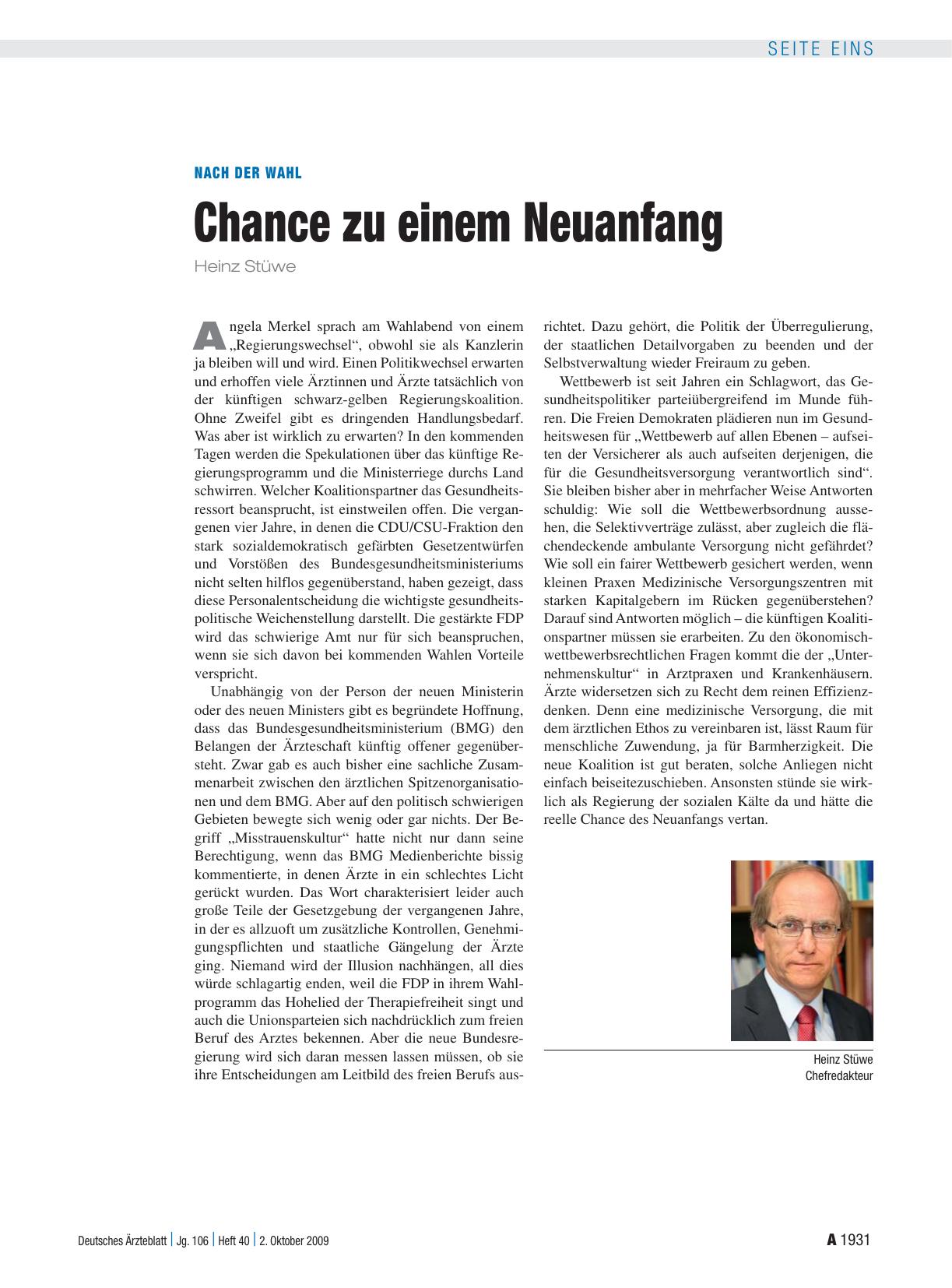 Vorschauseite 1: Nach der Wahl: Chance zu einem Neuanfang