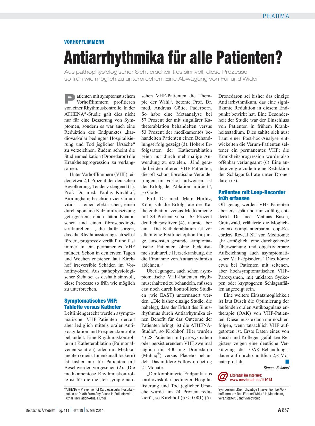Vorschauseite 1: Vorhofflimmern: Antiarrhythmika für alle Patienten?