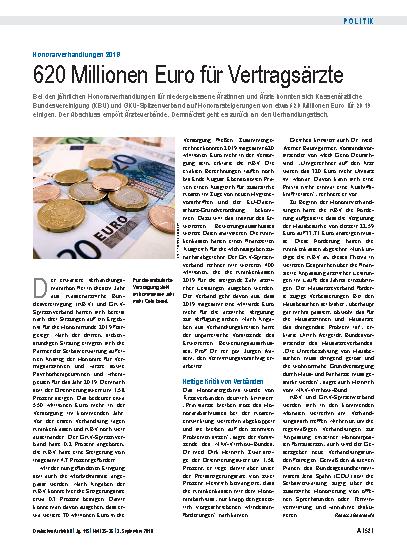 Vorschauseite 1: Honorarverhandlungen 2019: 620 Millionen Euro für Vertragsärzte