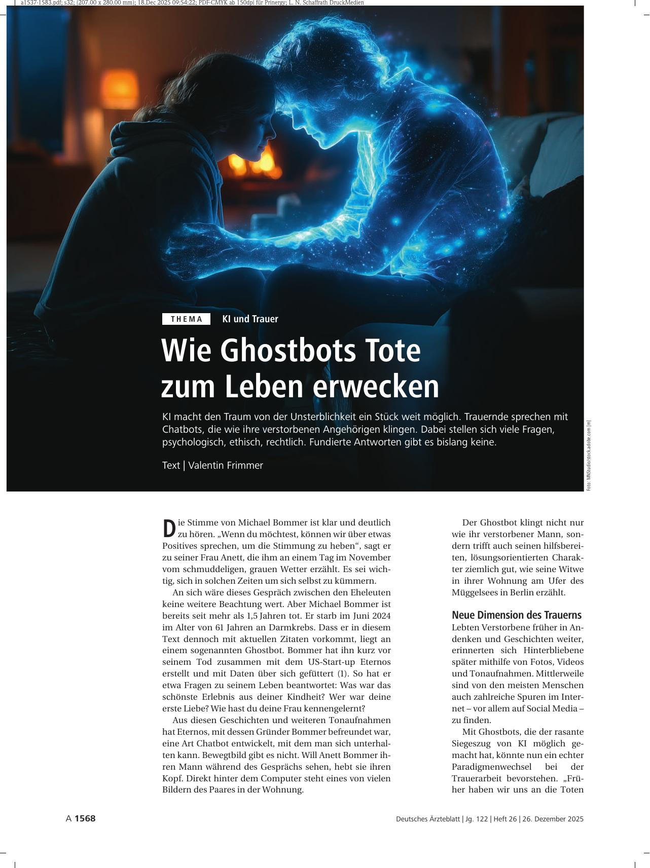 Vorschauseite 1: KI und Trauer: Wie Ghostbots Tote zum Leben erwecken