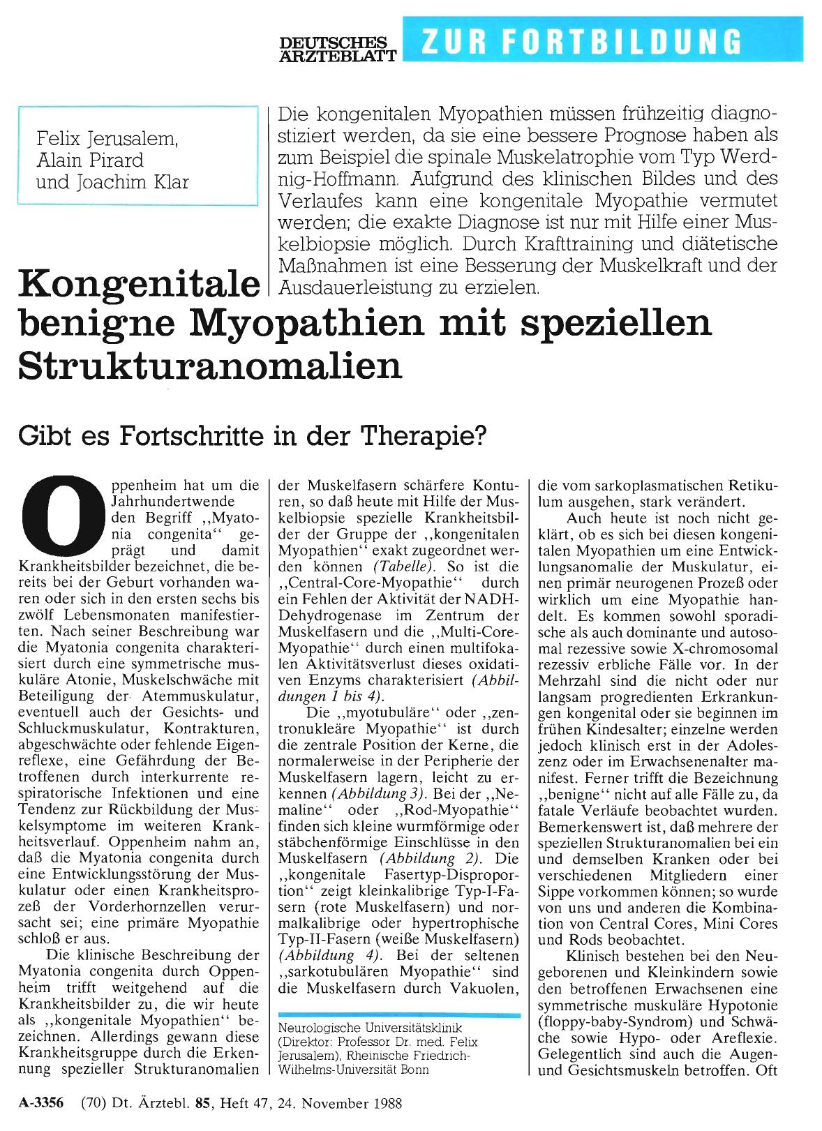 Vorschauseite 1: Kongenitale benigne Myopathien mit speziellen Strukturanomalien: Gibt es Fortschritte in der Therapie?