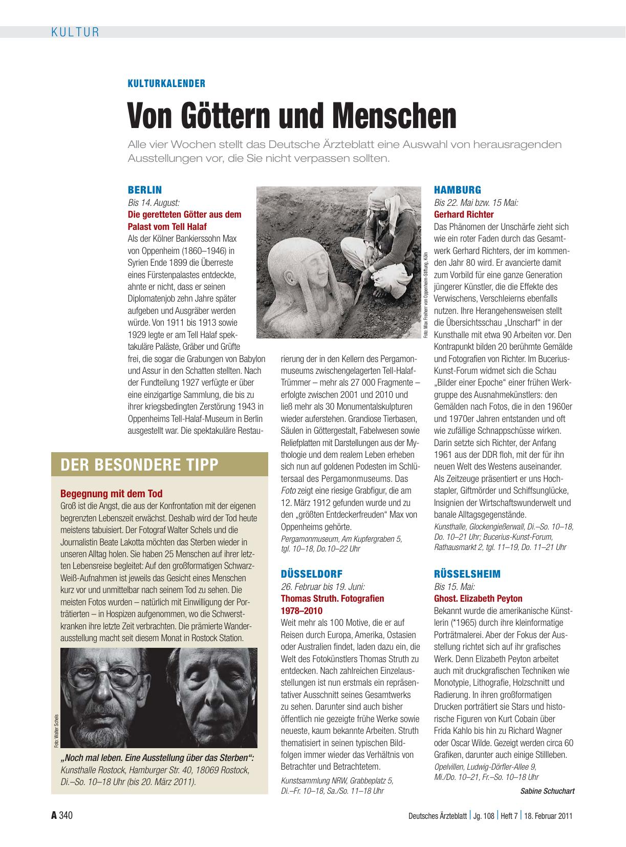 Vorschauseite 1: Kulturkalender: Von Göttern und Menschen
