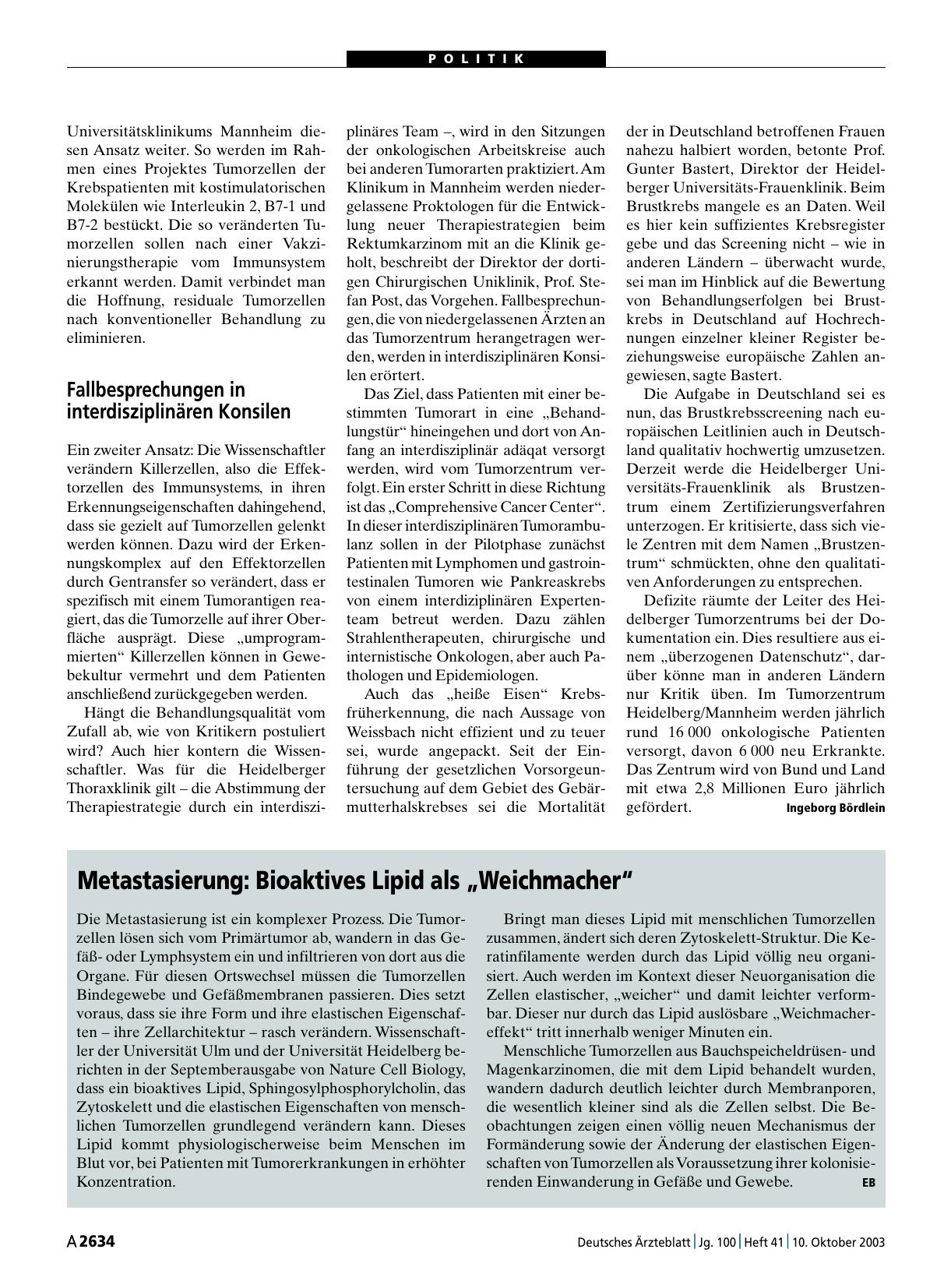 Vorschauseite 1: Metastasierung: Bioaktives Lipid als „Weichmacher“