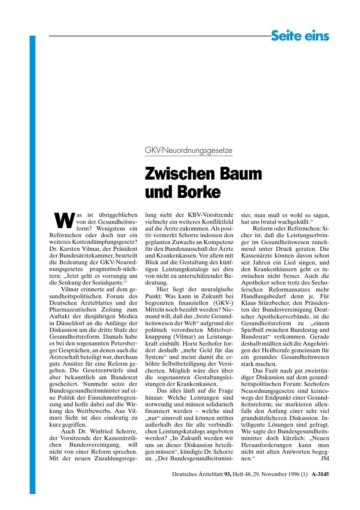Vorschauseite 1: GKV-Neuordnungsgesetze: Zwischen Baum und Borke