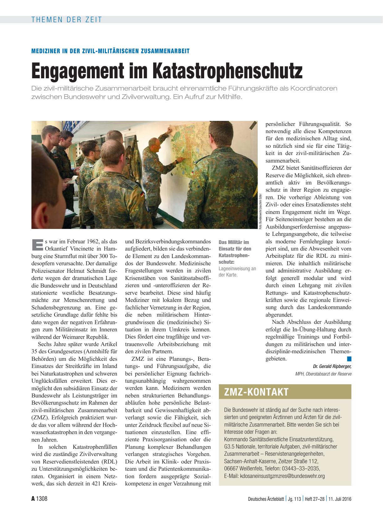 Vorschauseite 1: Mediziner in der Zivil-Militärischen Zusammenarbeit: Engagement im Katastrophenschutz