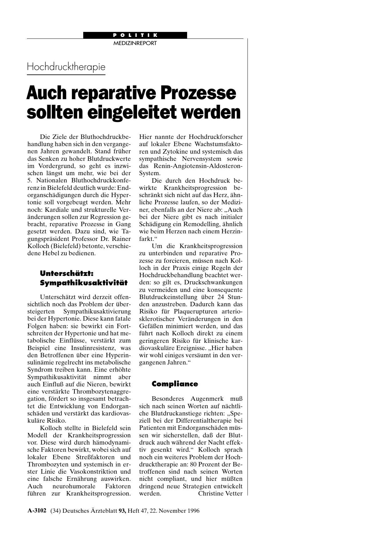 Vorschauseite 1: Hochdrucktherapie: Auch reparative Prozesse sollten eingeleitet werden