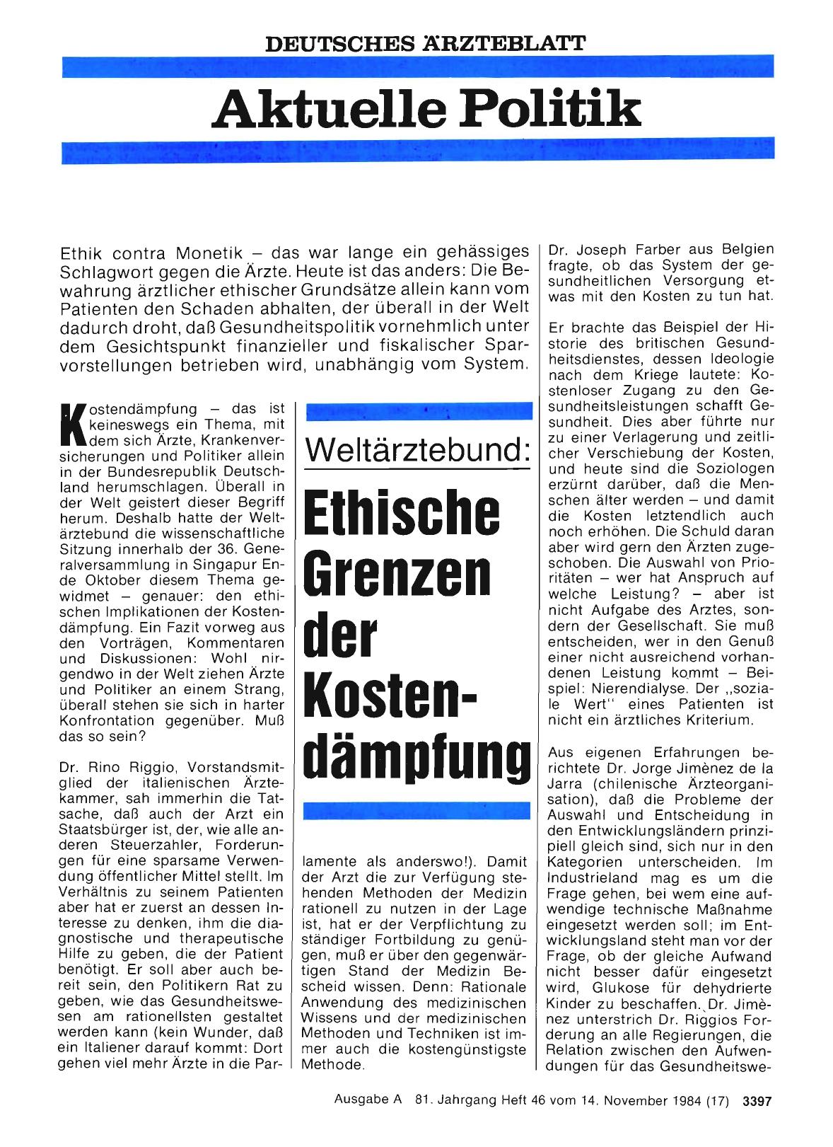 Vorschauseite 1: Weltärztebund: Ethische Grenzen der Kostendämpfung