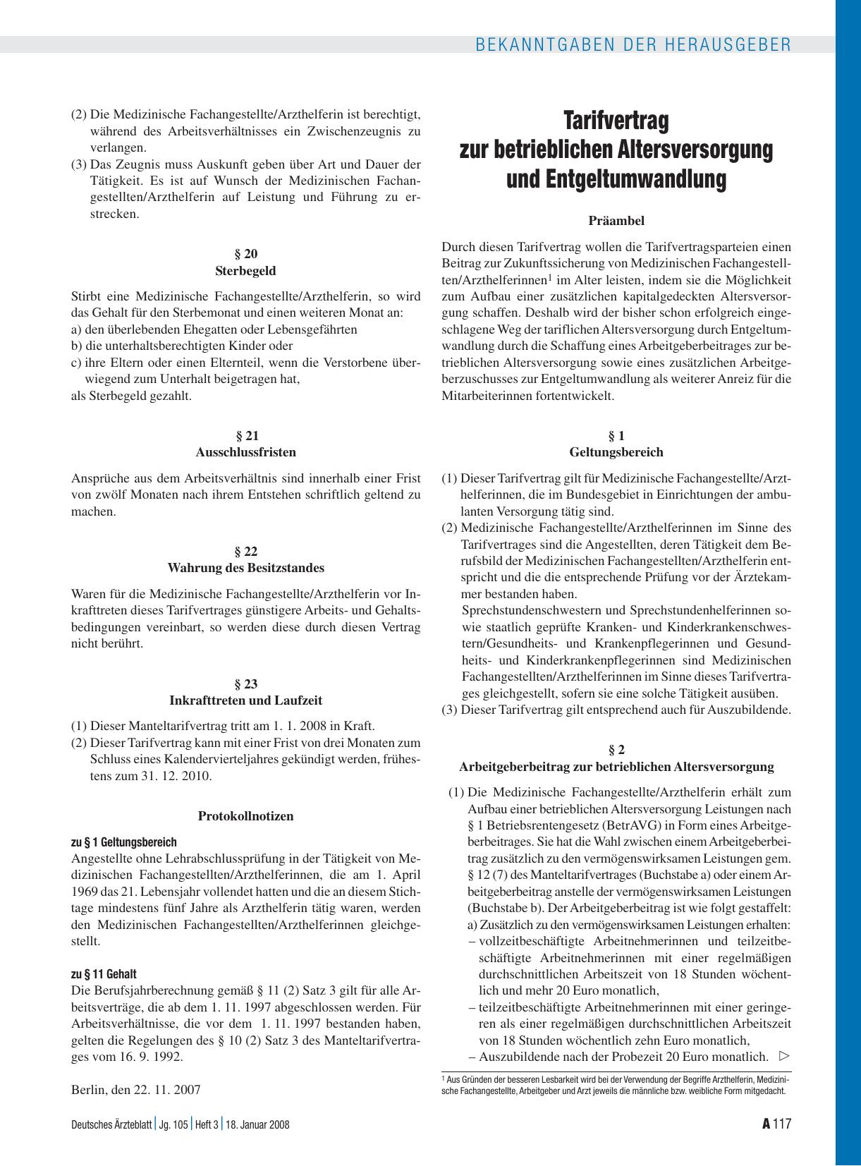 Vorschauseite 1: Tarifvertrag zur betrieblichen Altersversorgung und Entgeltumwandlung