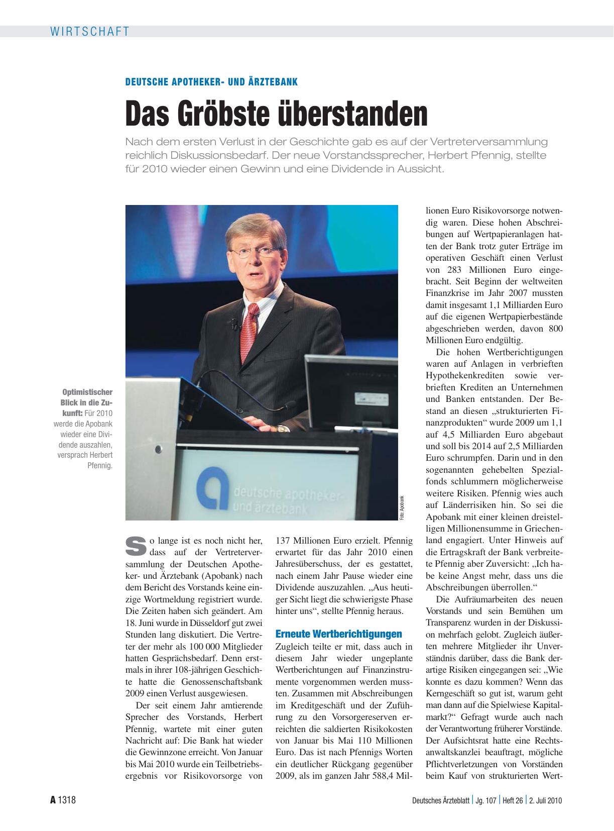 Vorschauseite 1: Deutsche Apothekerund Ärztebank: Das Gröbste überstanden