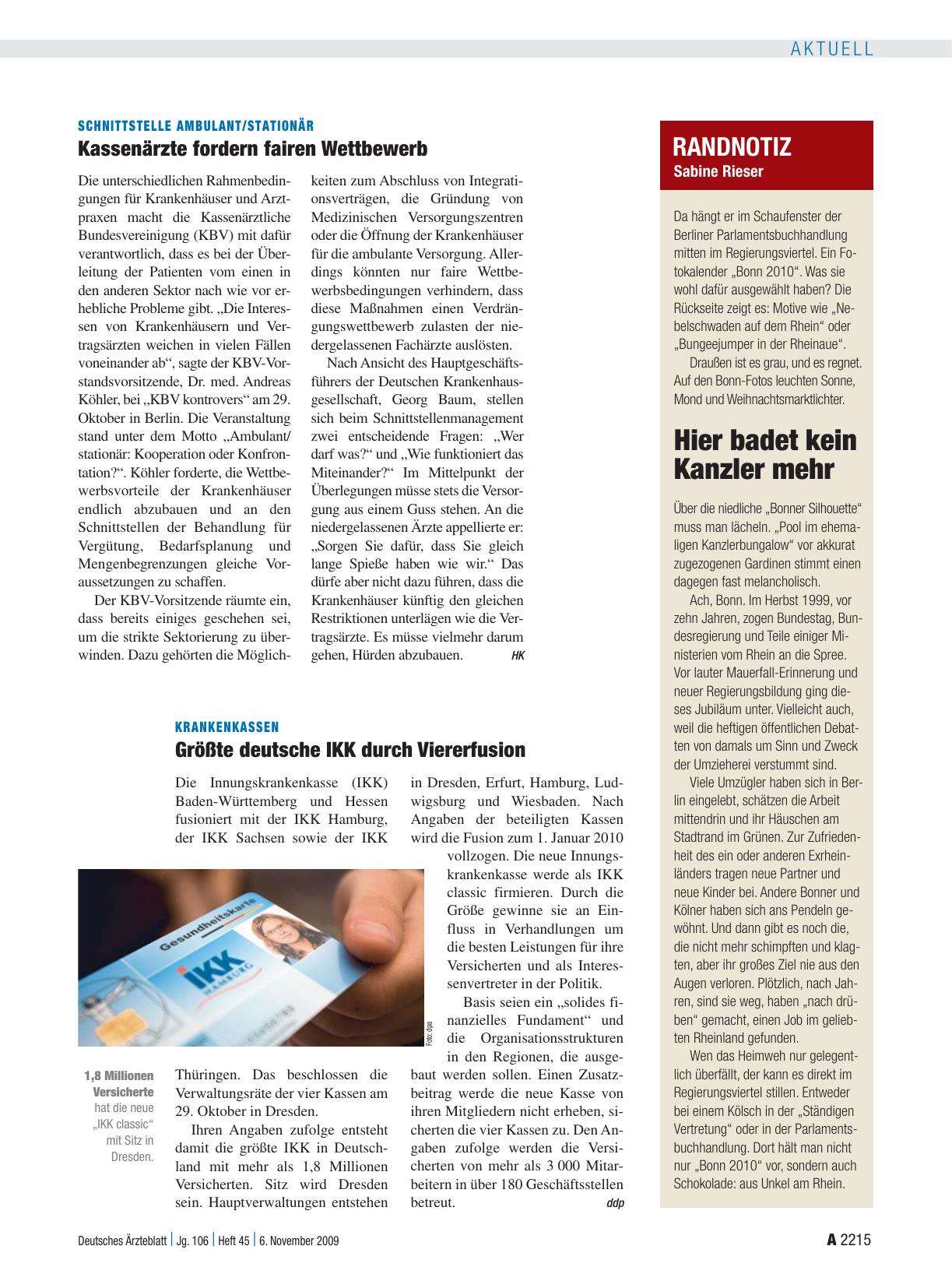 Vorschauseite 1: Krankenkassen: Größte deutsche IKK durch Viererfusion