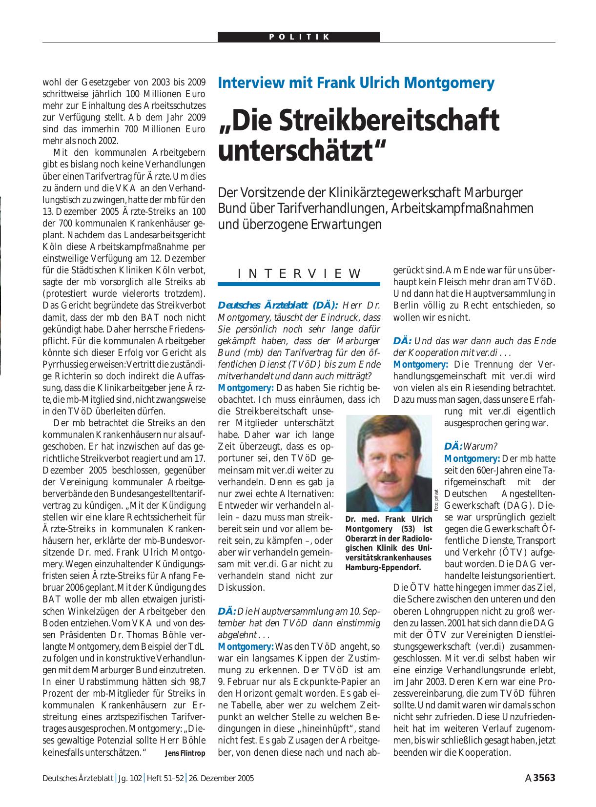 Vorschauseite 1: Interview mit Frank Ulrich Montgomery: „Die Streikbereitschaft unterschätzt“