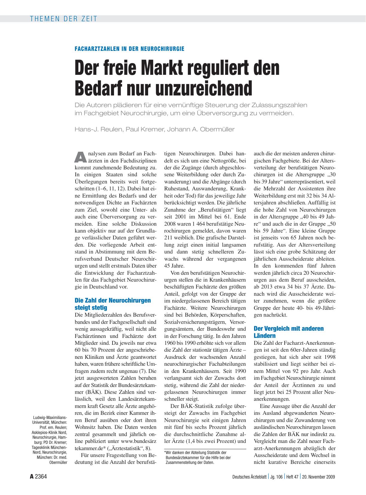 Vorschauseite 1: Facharztzahlen in der Neurochirurgie: Der freie Markt reguliert den Bedarf nur unzureichend