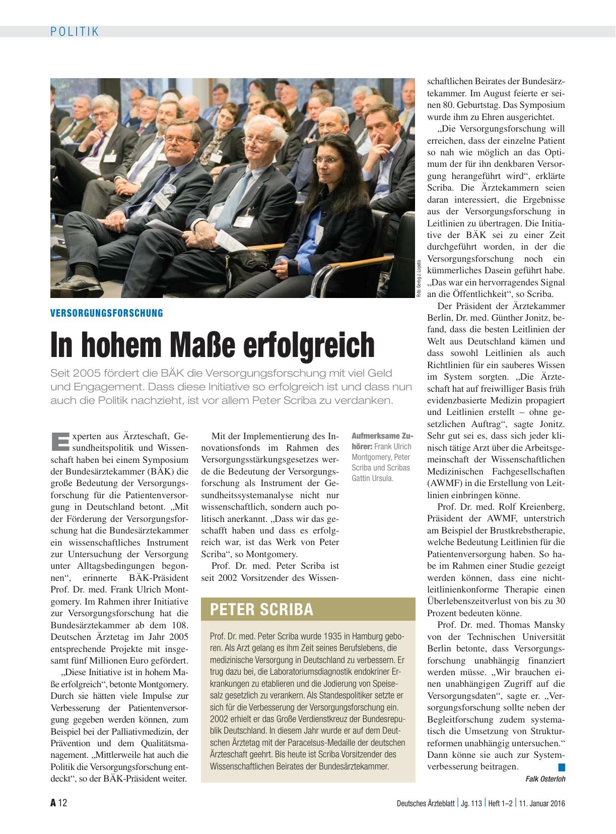 Vorschauseite 1: Versorgungsforschung: In hohem Maße erfolgreich
