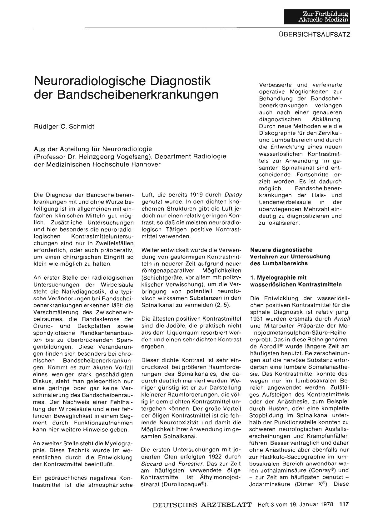 Vorschauseite 1: Neuroradiologische Diagnostik der Bandscheibenerkrankungen
