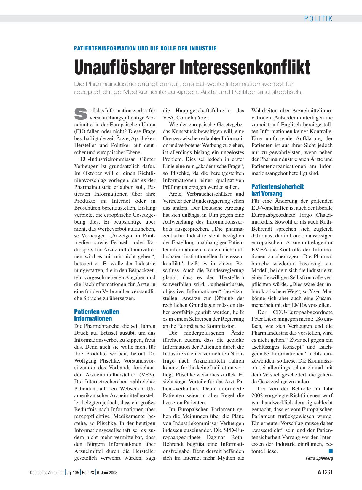 Vorschauseite 1: Patienteninformation und die Rolle der Industrie: Unauflösbarer Interessenkonflikt