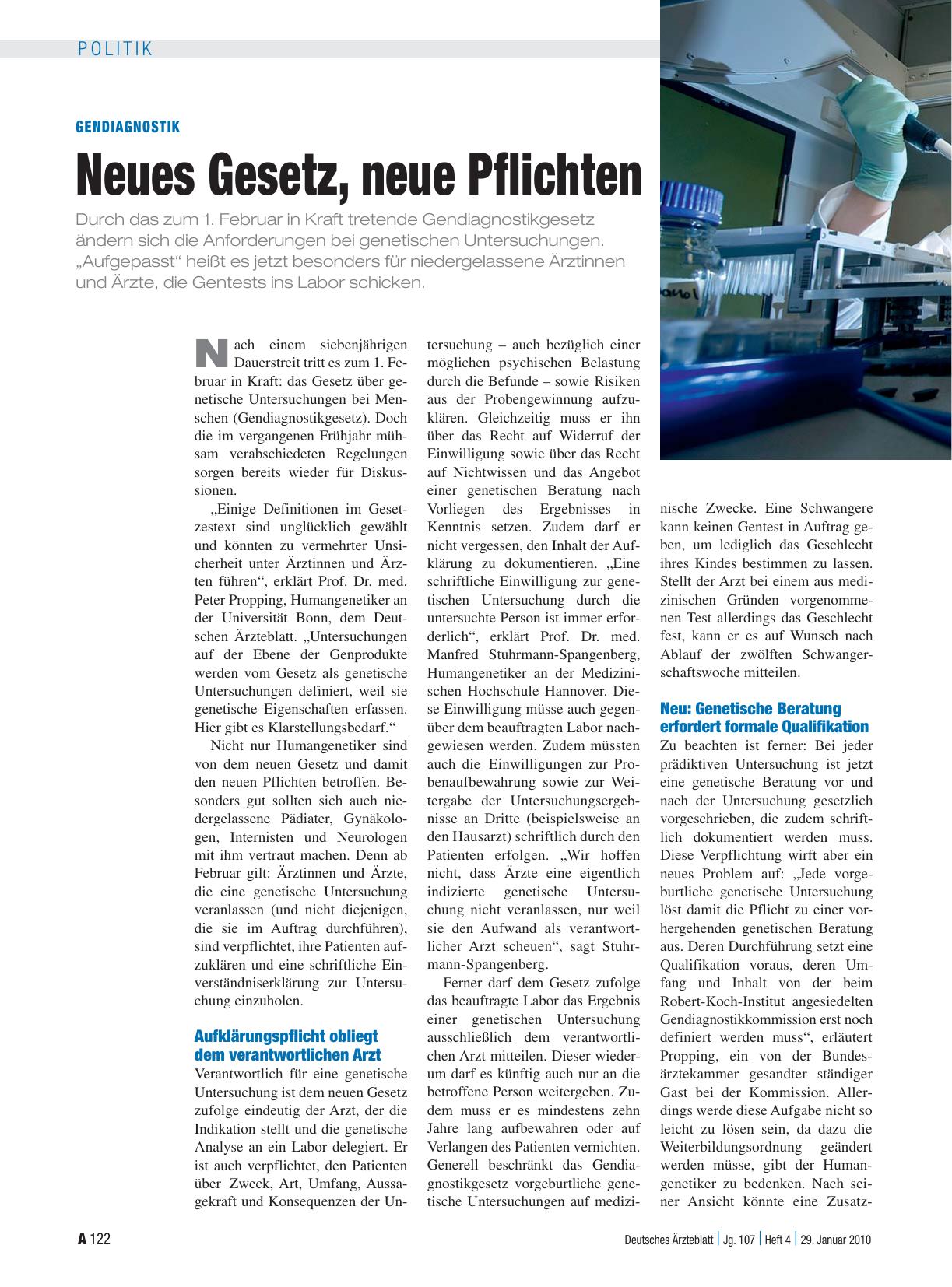 Vorschauseite 1: Gendiagnostik: Neues Gesetz, neue Pflichten