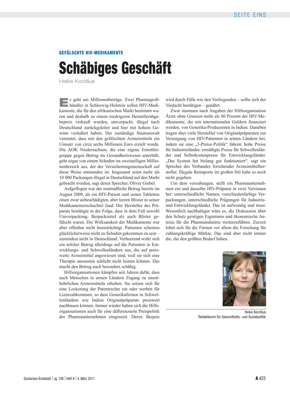 Vorschauseite 1: Gefälschte HIV-Medikamente: Schäbiges Geschäft