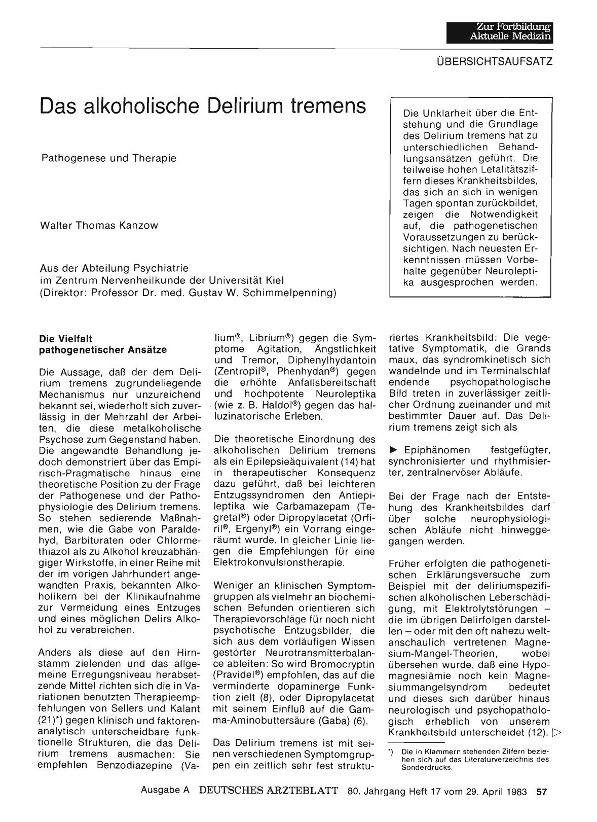 Vorschauseite 1: Das alkoholische Delirium tremens
