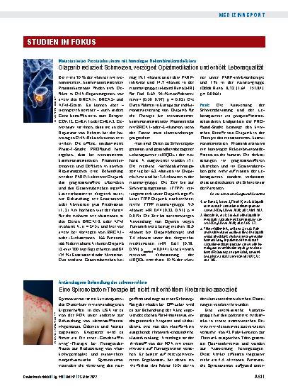 Vorschauseite 1: Antiandrogene Behandlung der schweren Akne: Eine Spironolacton-Therapie ist nicht mit erhöhtem Krebsrisiko assoziiert