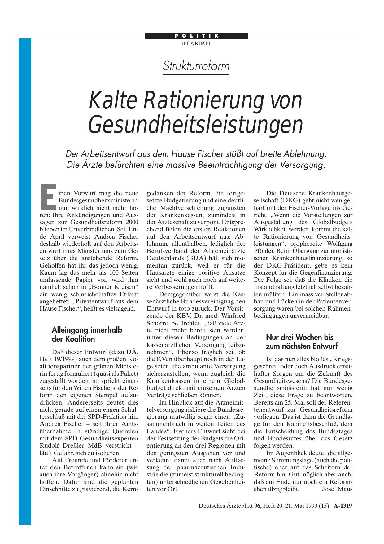 Vorschauseite 1: Strukturreform: Kalte Rationierung von Gesundheitsleistungen